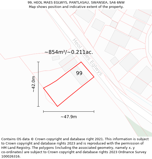 99, HEOL MAES EGLWYS, PANTLASAU, SWANSEA, SA6 6NW: Plot and title map