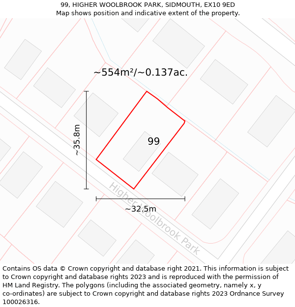 99, HIGHER WOOLBROOK PARK, SIDMOUTH, EX10 9ED: Plot and title map