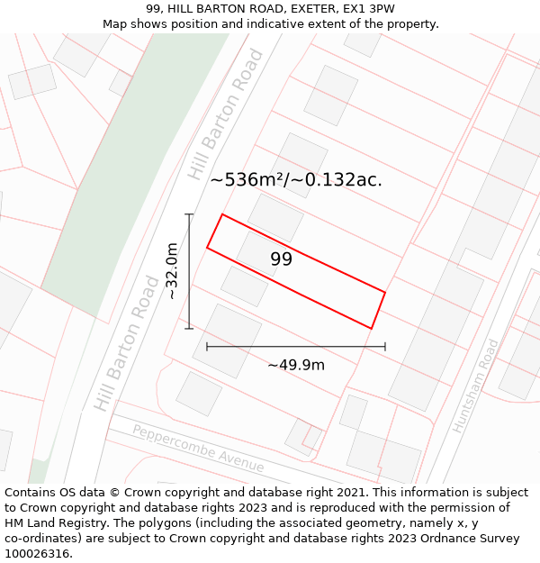 99, HILL BARTON ROAD, EXETER, EX1 3PW: Plot and title map