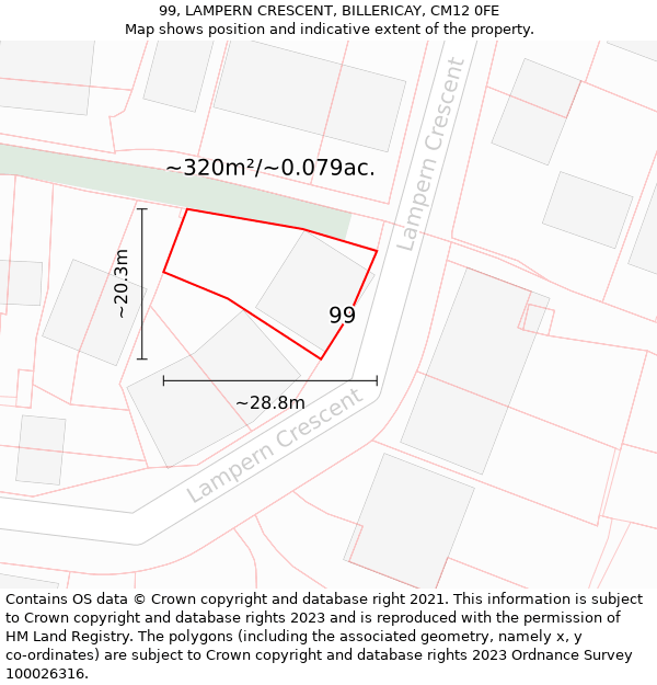 99, LAMPERN CRESCENT, BILLERICAY, CM12 0FE: Plot and title map