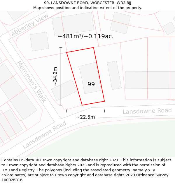 99, LANSDOWNE ROAD, WORCESTER, WR3 8JJ: Plot and title map