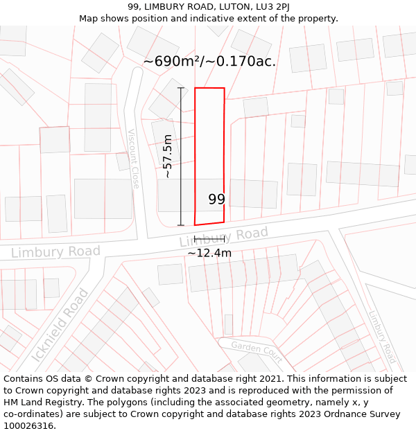 99, LIMBURY ROAD, LUTON, LU3 2PJ: Plot and title map