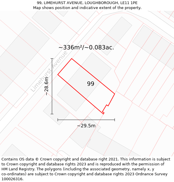 99, LIMEHURST AVENUE, LOUGHBOROUGH, LE11 1PE: Plot and title map