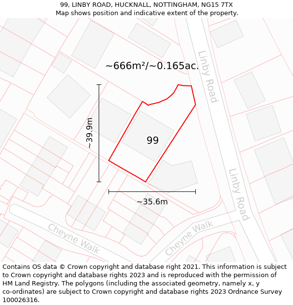 99, LINBY ROAD, HUCKNALL, NOTTINGHAM, NG15 7TX: Plot and title map