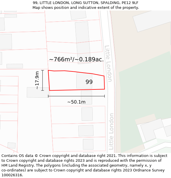 99, LITTLE LONDON, LONG SUTTON, SPALDING, PE12 9LF: Plot and title map