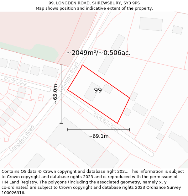 99, LONGDEN ROAD, SHREWSBURY, SY3 9PS: Plot and title map