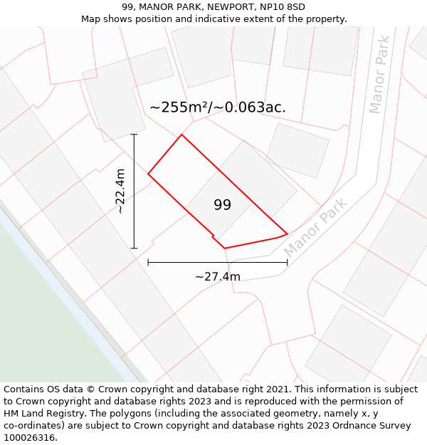 99, MANOR PARK, NEWPORT, NP10 8SD: Plot and title map