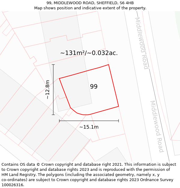 99, MIDDLEWOOD ROAD, SHEFFIELD, S6 4HB: Plot and title map