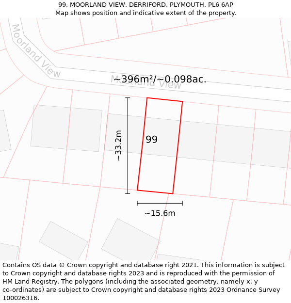 99, MOORLAND VIEW, DERRIFORD, PLYMOUTH, PL6 6AP: Plot and title map