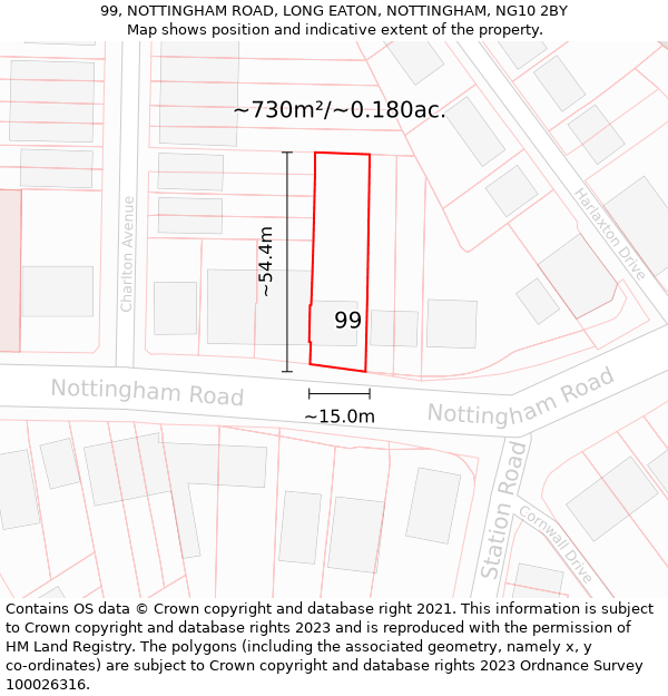 99, NOTTINGHAM ROAD, LONG EATON, NOTTINGHAM, NG10 2BY: Plot and title map