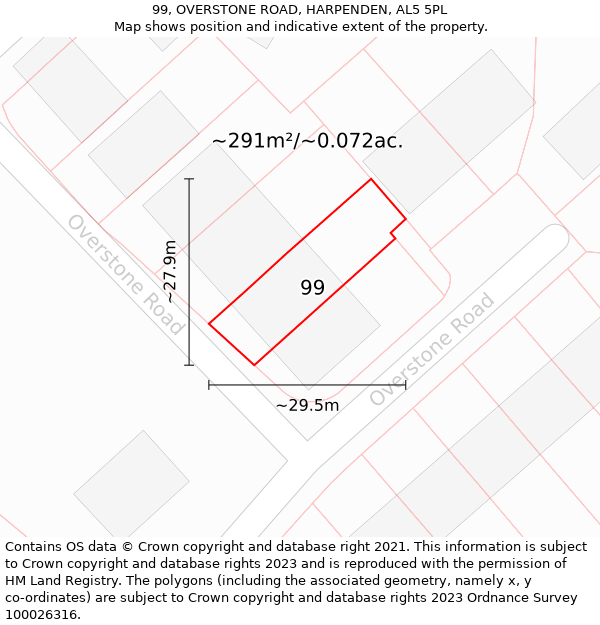 99, OVERSTONE ROAD, HARPENDEN, AL5 5PL: Plot and title map