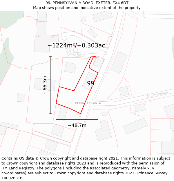 99, PENNSYLVANIA ROAD, EXETER, EX4 6DT: Plot and title map