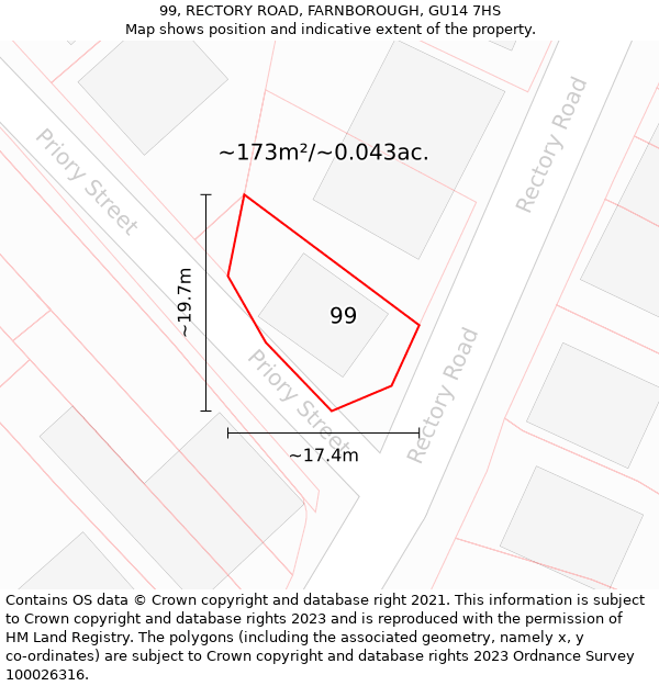 99, RECTORY ROAD, FARNBOROUGH, GU14 7HS: Plot and title map