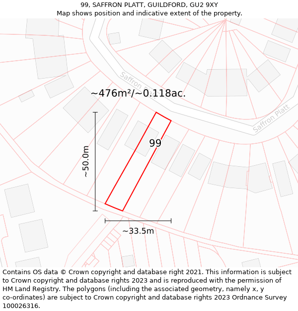 99, SAFFRON PLATT, GUILDFORD, GU2 9XY: Plot and title map