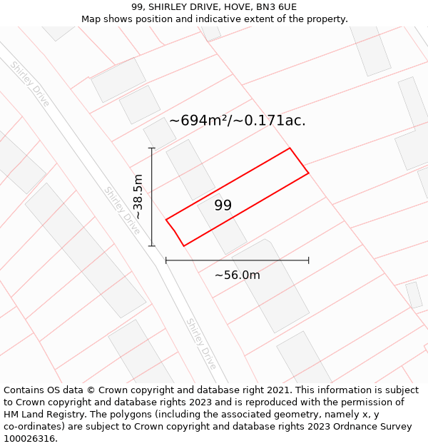99, SHIRLEY DRIVE, HOVE, BN3 6UE: Plot and title map
