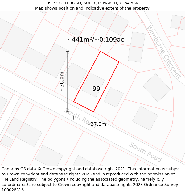 99, SOUTH ROAD, SULLY, PENARTH, CF64 5SN: Plot and title map