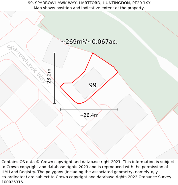 99, SPARROWHAWK WAY, HARTFORD, HUNTINGDON, PE29 1XY: Plot and title map