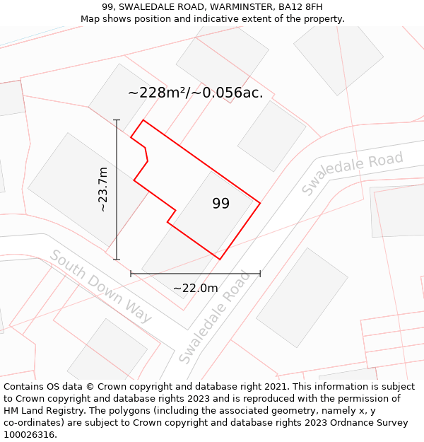 99, SWALEDALE ROAD, WARMINSTER, BA12 8FH: Plot and title map