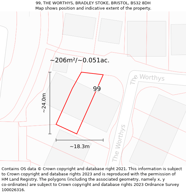 99, THE WORTHYS, BRADLEY STOKE, BRISTOL, BS32 8DH: Plot and title map