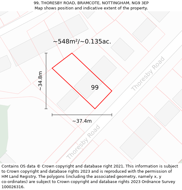 99, THORESBY ROAD, BRAMCOTE, NOTTINGHAM, NG9 3EP: Plot and title map