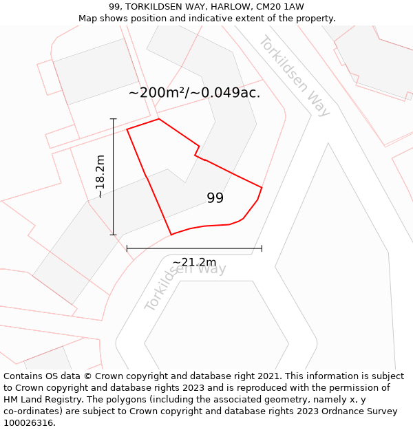 99, TORKILDSEN WAY, HARLOW, CM20 1AW: Plot and title map