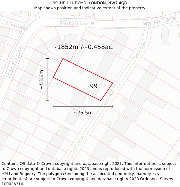 99, UPHILL ROAD, LONDON, NW7 4QD: Plot and title map