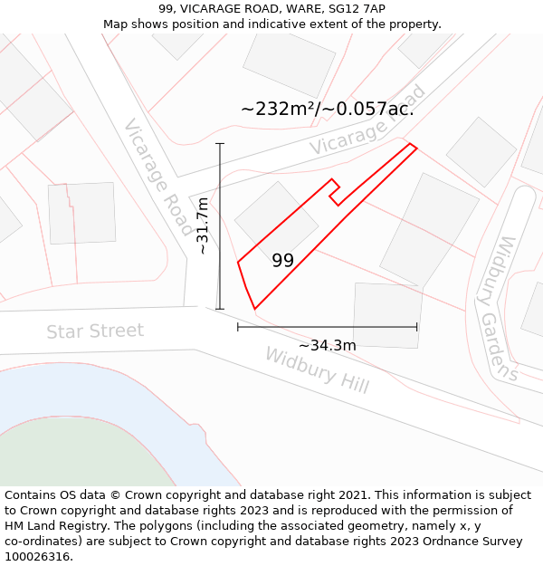 99, VICARAGE ROAD, WARE, SG12 7AP: Plot and title map