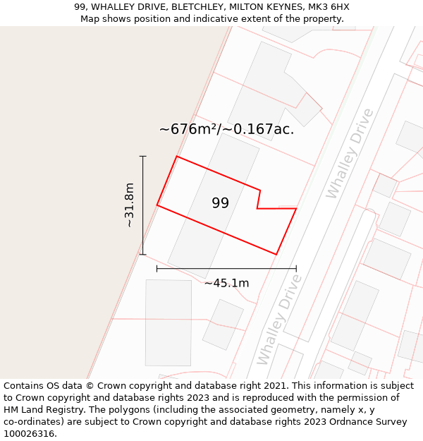 99, WHALLEY DRIVE, BLETCHLEY, MILTON KEYNES, MK3 6HX: Plot and title map