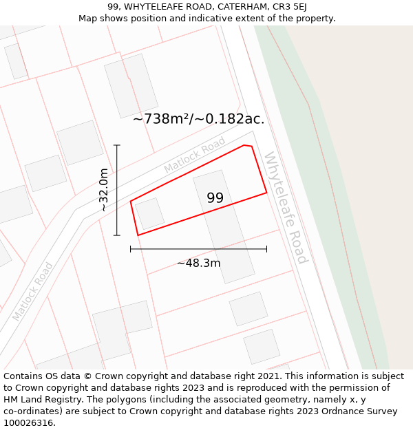 99, WHYTELEAFE ROAD, CATERHAM, CR3 5EJ: Plot and title map