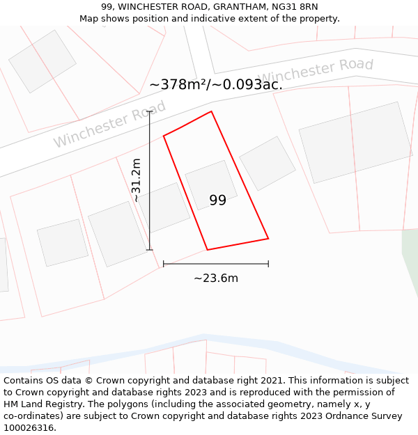 99, WINCHESTER ROAD, GRANTHAM, NG31 8RN: Plot and title map