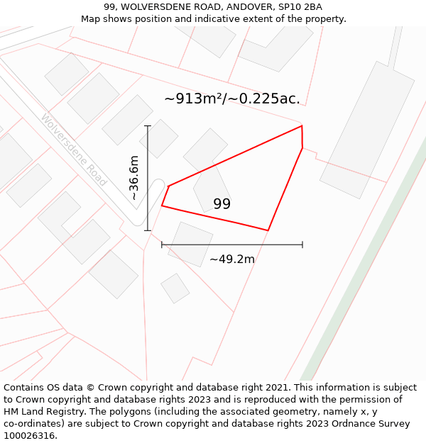 99, WOLVERSDENE ROAD, ANDOVER, SP10 2BA: Plot and title map