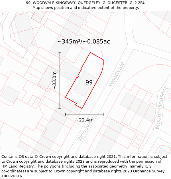 99, WOODVALE KINGSWAY, QUEDGELEY, GLOUCESTER, GL2 2BU: Plot and title map