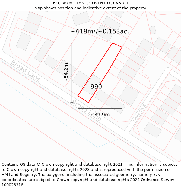 990, BROAD LANE, COVENTRY, CV5 7FH: Plot and title map