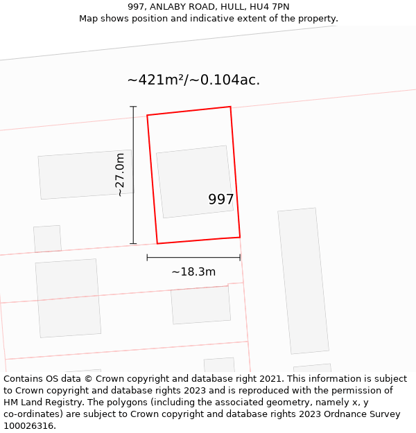 997, ANLABY ROAD, HULL, HU4 7PN: Plot and title map