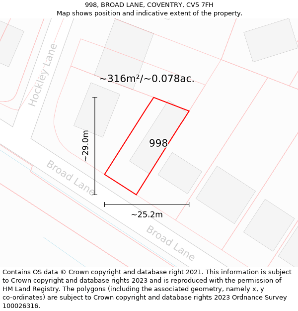 998, BROAD LANE, COVENTRY, CV5 7FH: Plot and title map