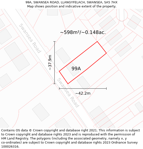 99A, SWANSEA ROAD, LLANGYFELACH, SWANSEA, SA5 7HX: Plot and title map