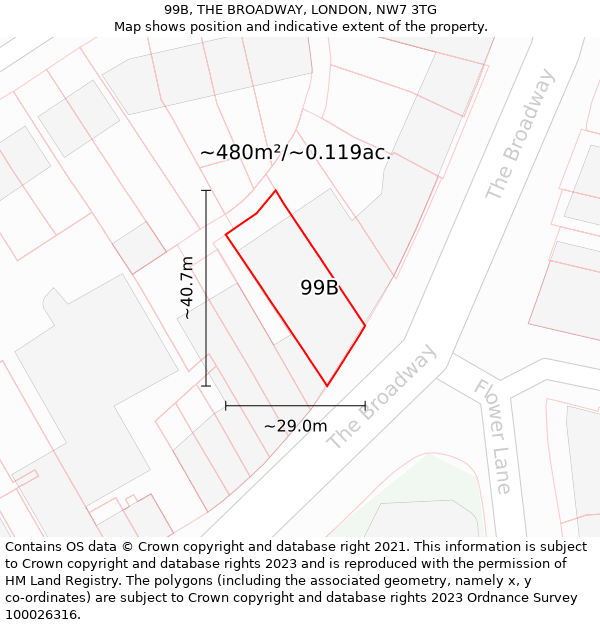 99B, THE BROADWAY, LONDON, NW7 3TG: Plot and title map