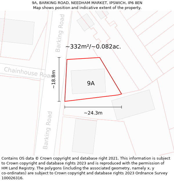 9A, BARKING ROAD, NEEDHAM MARKET, IPSWICH, IP6 8EN: Plot and title map