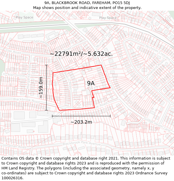 9A, BLACKBROOK ROAD, FAREHAM, PO15 5DJ: Plot and title map