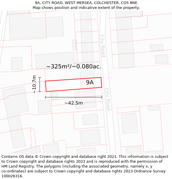 9A, CITY ROAD, WEST MERSEA, COLCHESTER, CO5 8NE: Plot and title map