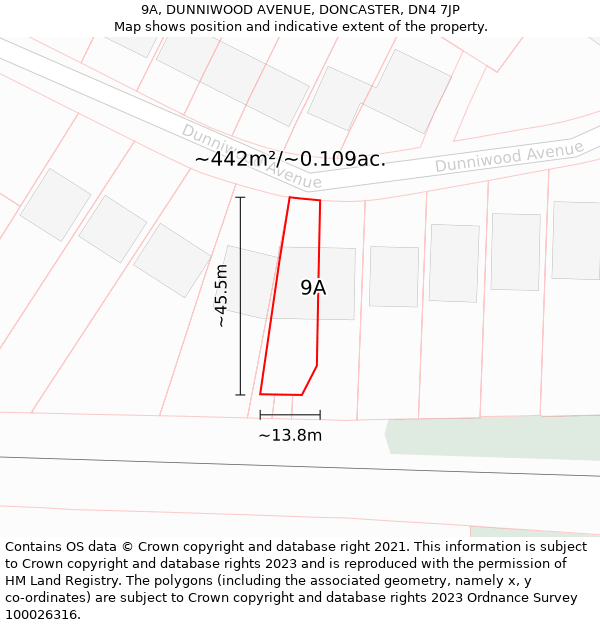 9A, DUNNIWOOD AVENUE, DONCASTER, DN4 7JP: Plot and title map