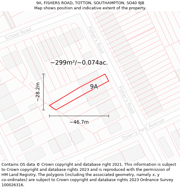 9A, FISHERS ROAD, TOTTON, SOUTHAMPTON, SO40 9JB: Plot and title map