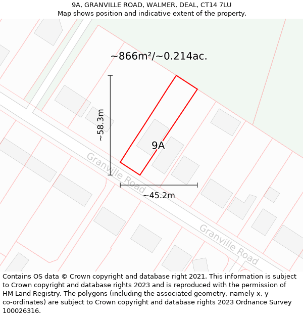 9A, GRANVILLE ROAD, WALMER, DEAL, CT14 7LU: Plot and title map