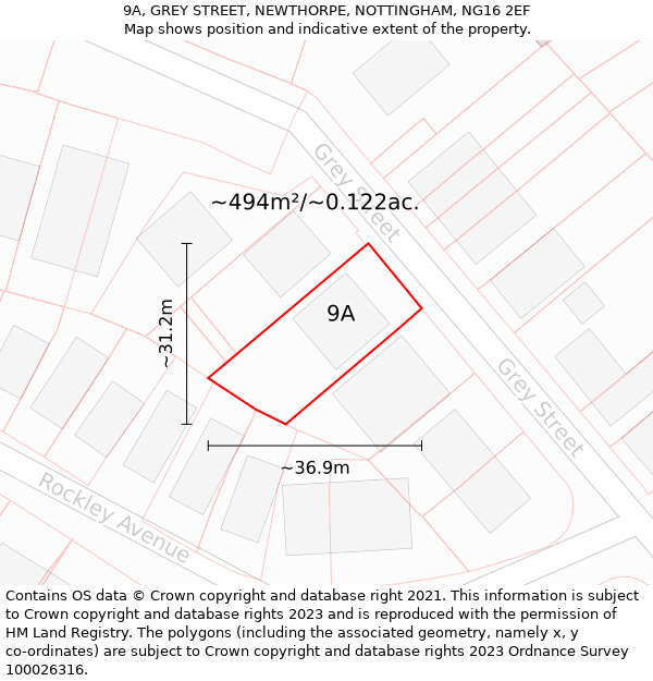 9A, GREY STREET, NEWTHORPE, NOTTINGHAM, NG16 2EF: Plot and title map