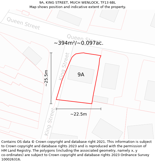 9A, KING STREET, MUCH WENLOCK, TF13 6BL: Plot and title map