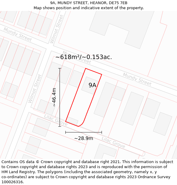 9A, MUNDY STREET, HEANOR, DE75 7EB: Plot and title map