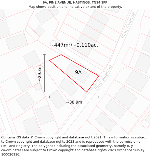 9A, PINE AVENUE, HASTINGS, TN34 3PP: Plot and title map