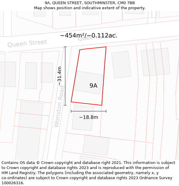9A, QUEEN STREET, SOUTHMINSTER, CM0 7BB: Plot and title map