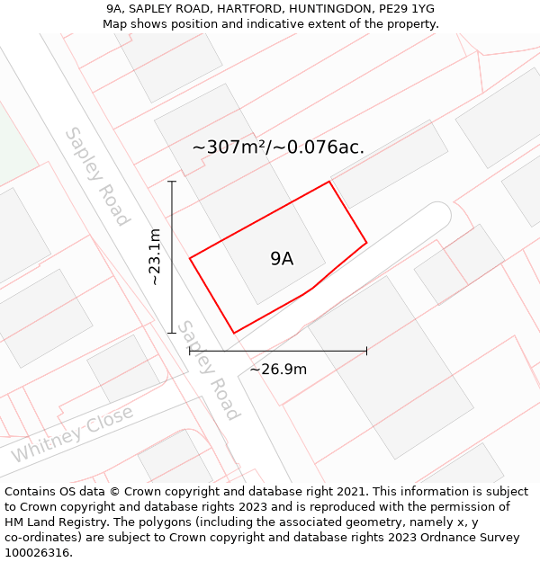 9A, SAPLEY ROAD, HARTFORD, HUNTINGDON, PE29 1YG: Plot and title map