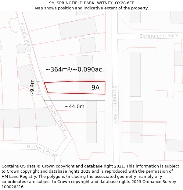 9A, SPRINGFIELD PARK, WITNEY, OX28 6EF: Plot and title map